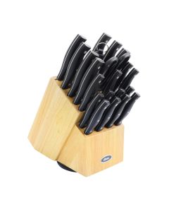 Oster Winstead 22 Piece Stainless Steel Cutlery Set with Black Handles and Wooden Block