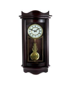 Bedford Clock Collection 25 Inch Chiming Pendulum Wall Clock in Weathered Chocolate Cherry Finish