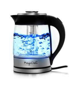 MegaChef 1.8 Liter Cordless Glass and Stainless Steel Electric Tea Kettle with Tea Infuser