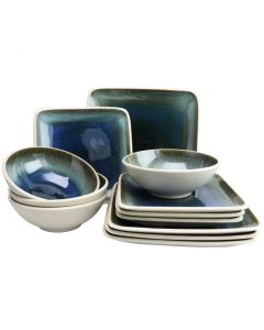 Gibson Elite Namastay 12 Piece Square Dinnerware Set in Blue