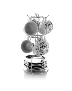 Gibson Espresso 13 Piece Small 3 oz Stoneware Coffee Cup Set with Wire Saucer Cup Rack