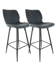 Elama 2 Piece Diamond Stitched Faux Leather Bar Chair in Black with Metal Legs