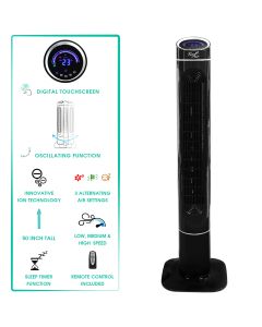 Vie Air 50 Inch Luxury Digital 3 Speed High Velocity Tower Fan with Fresh Air Ionizer and Remote Control in Black